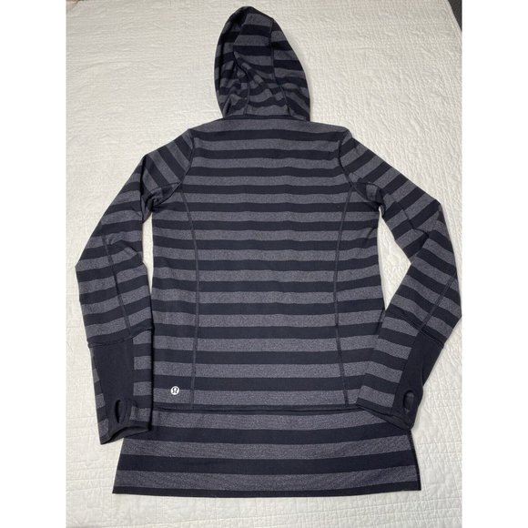 Lululemon Stride Jacket Women 6 Black Gray Striped Hoodie Thumbholes Full Zip - Picture 11 of 12
